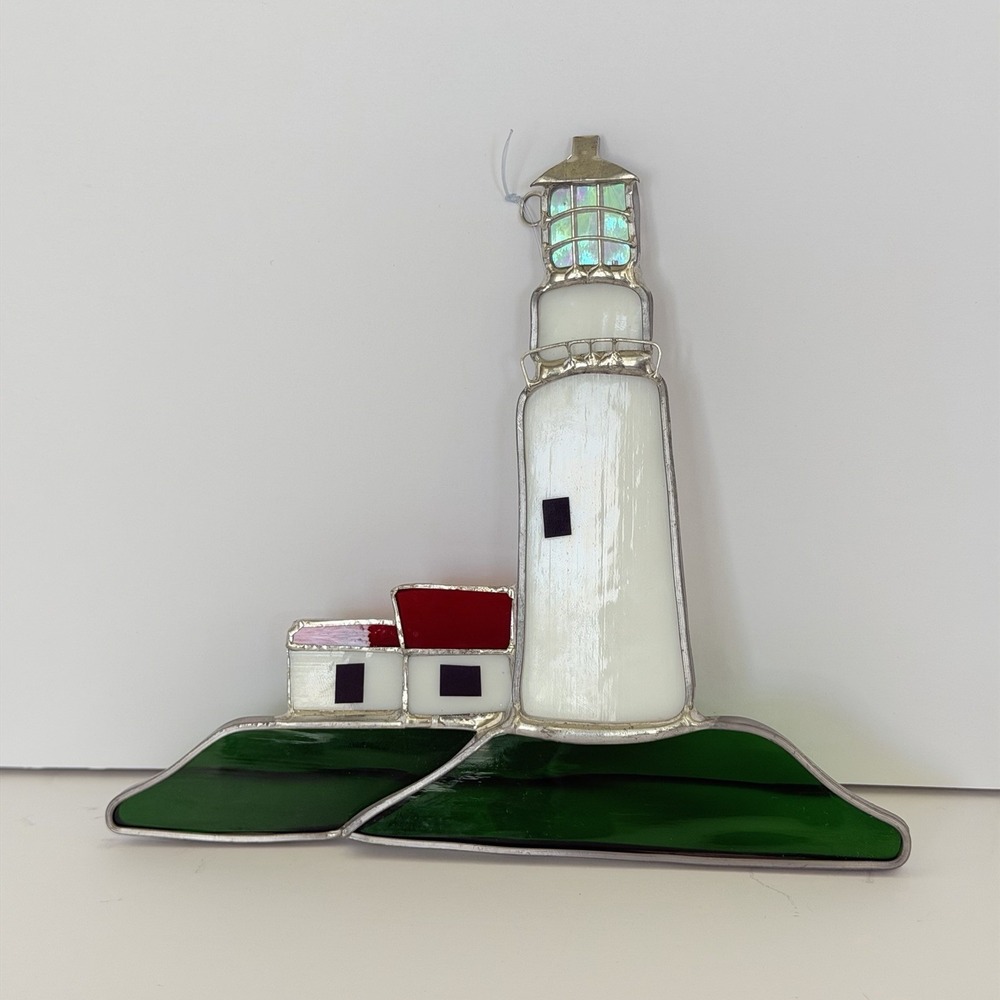 Small Lighthouse Stained Glass Sun Catcher 6x7" Nautical Beach Decor‎